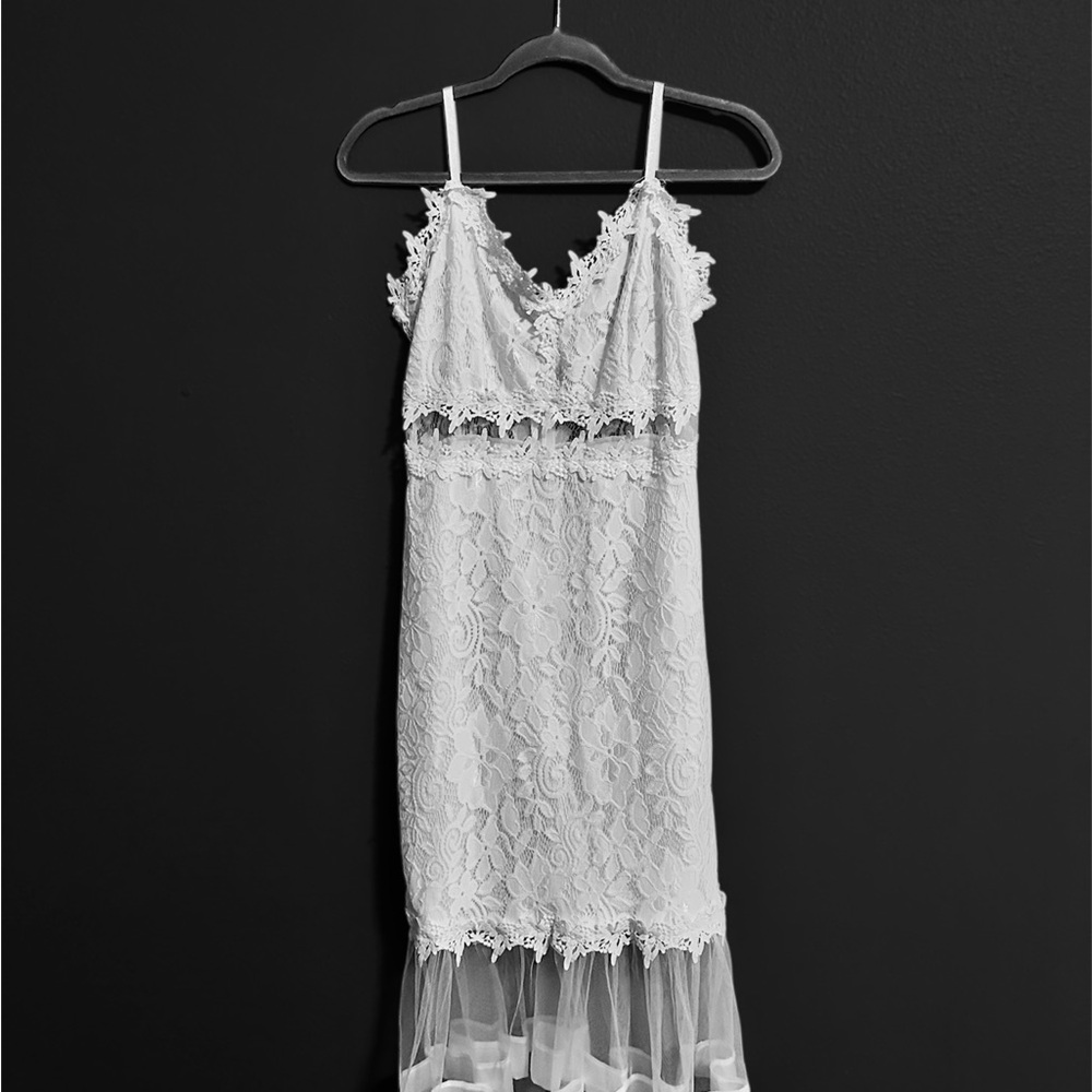 SOLD  Elegant White Lace Slip Dress
